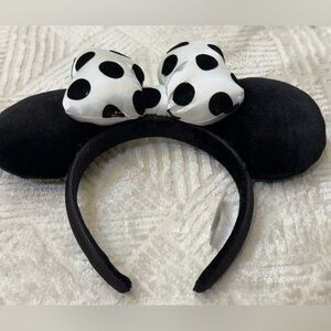 Black Velvet Mouse Ear Headband with White Polka Dot Bow